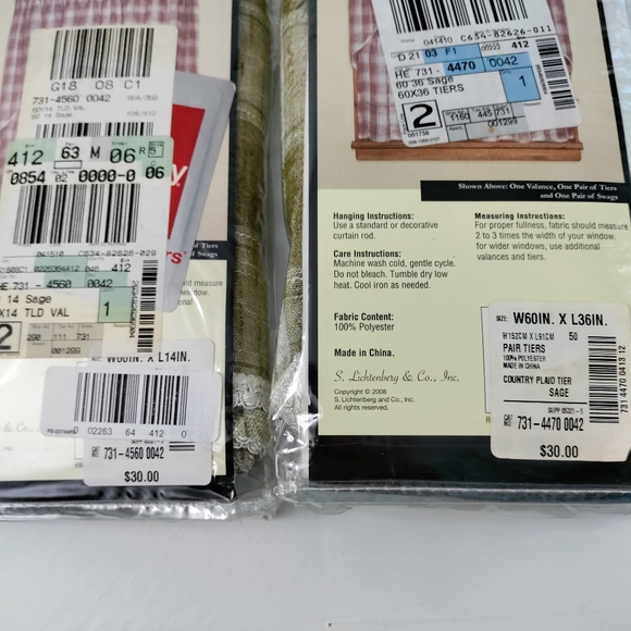 S. Lichtenburg & Co. NWT Sage Plaid Country Kitchen Tier Curtains Valance Panels - Picture 4 of 9
